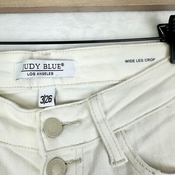 Judy Blue High Rise Wide Leg Crop Jeans Size 3/26 NEW White Raw Hem Button Fly - Picture 8 of 9
